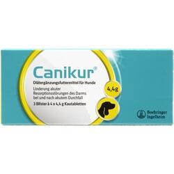 Verpackung von Canikur-Kautabletten für Hunde bei Durchfall.