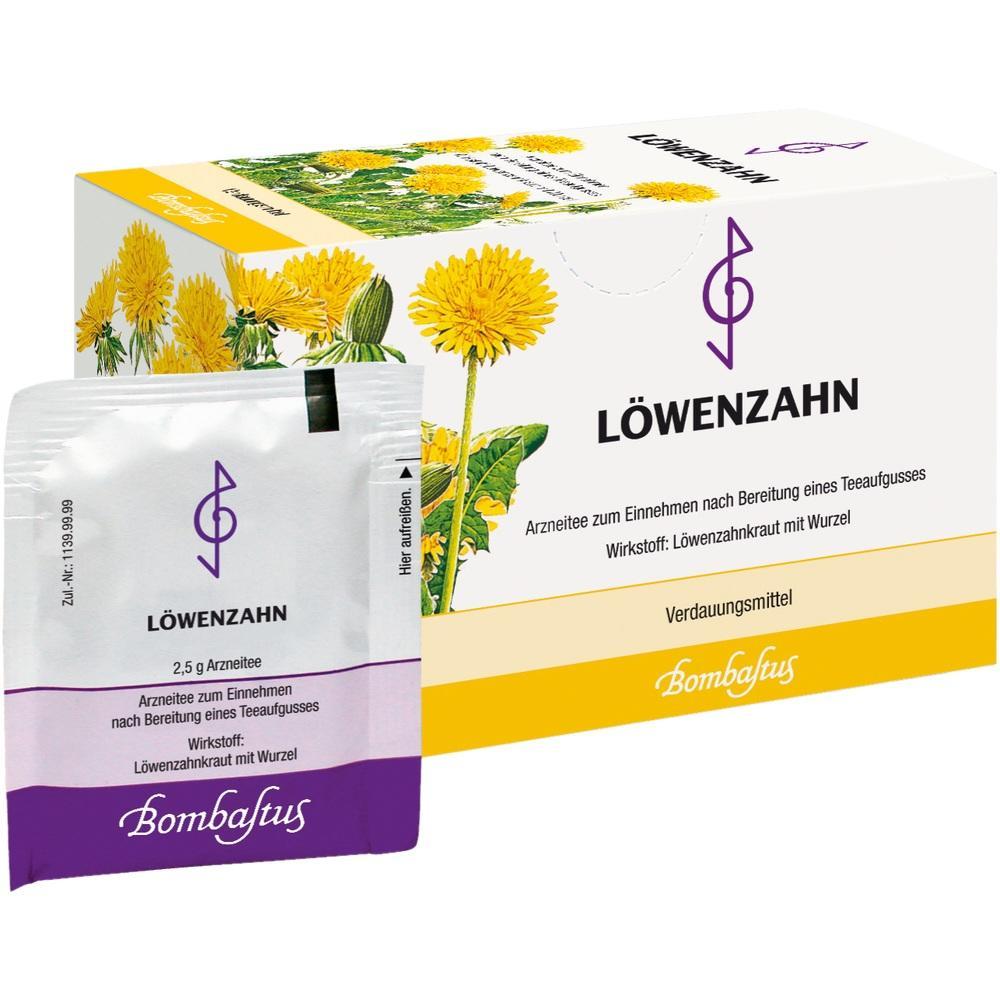 Verpackung und Beutel von Löwenzahntee für die Verdauung.